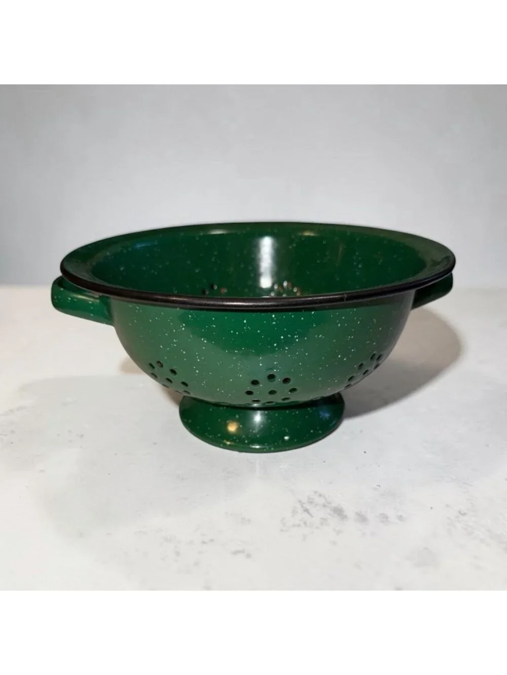 Vtg Green Enamel Colander Graniteware Farmhouse Homestead 11